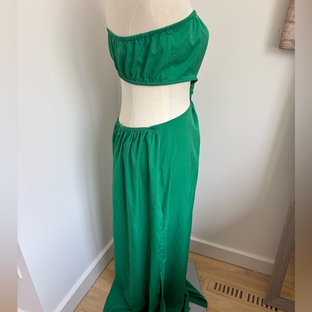 ASOS Green Ruched Cut Out Halter Gown - Picture 2 of 7